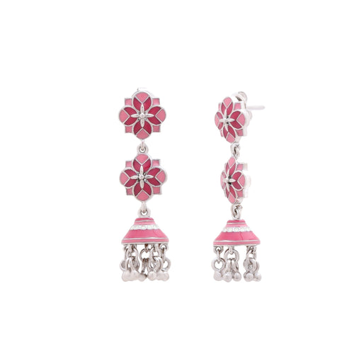 Majestic Pink Mosaic Jhumka Earrings - Sweetheart Jewel