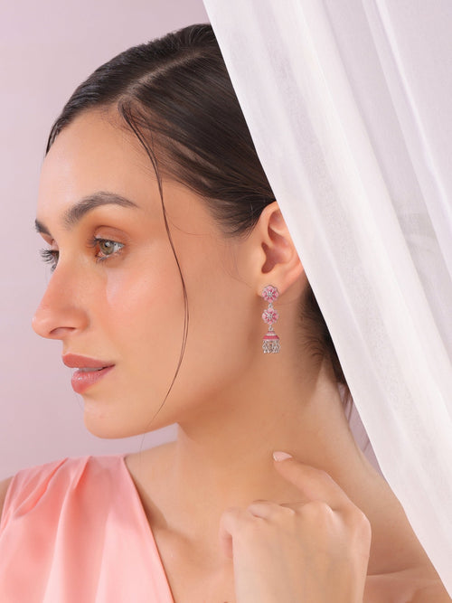 Majestic Pink Mosaic Jhumka Earrings - Sweetheart Jewel