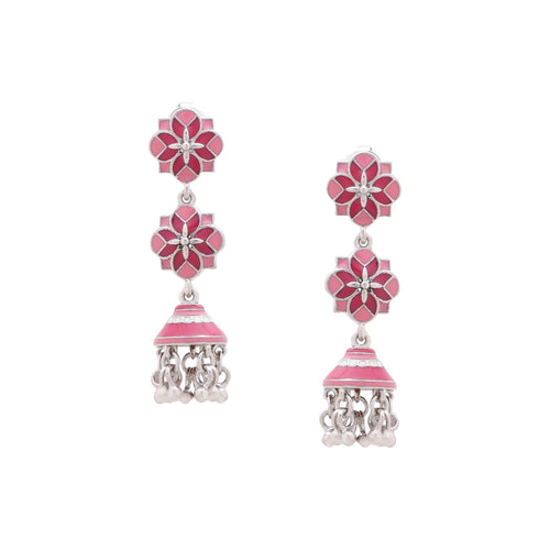 Majestic Pink Mosaic Jhumka Earrings - Sweetheart Jewel