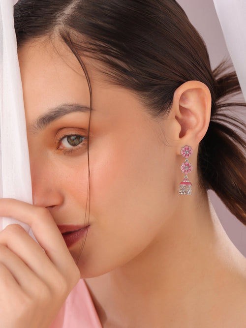 Majestic Pink Mosaic Jhumka Earrings - Sweetheart Jewel