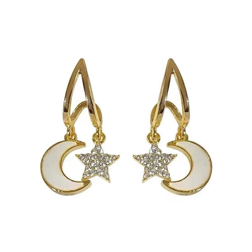 Moon Rhinestones Drop Earrings - Sweetheart Jewel