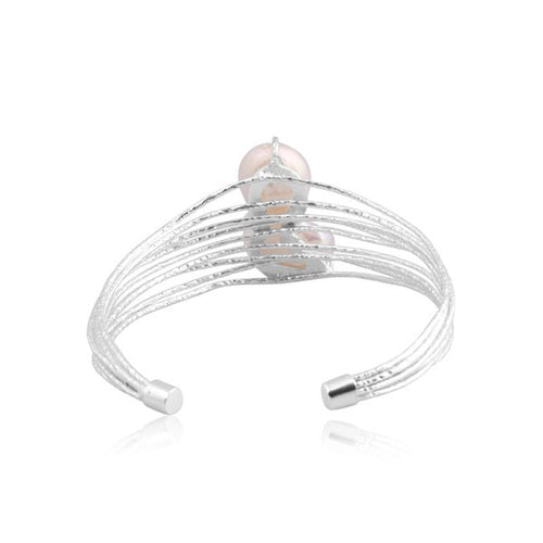 Moonlit Grace Pearl Bracelet – Multi Silver Wire Elegance - Sweetheart Jewel