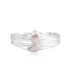 Moonlit Grace Pearl Bracelet – Multi Silver Wire Elegance - Sweetheart Jewel