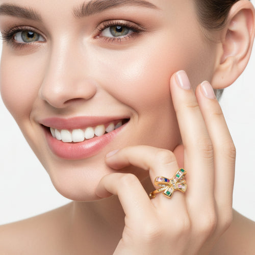 Multicolor Decorated Bot - knot Ring - Sweetheart Jewel
