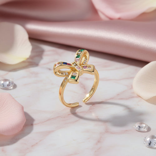 Multicolor Decorated Bot - knot Ring - Sweetheart Jewel