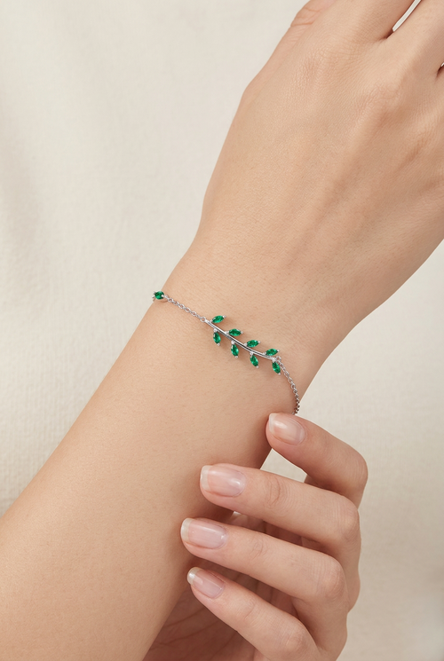 Nature’s Glow Leaf Fashion Silver Bracelet - Sweetheart Jewel