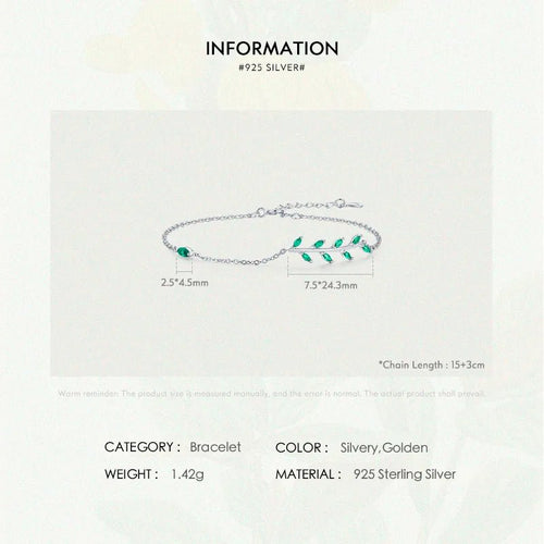 Nature’s Glow Leaf Fashion Silver Bracelet - Sweetheart Jewel