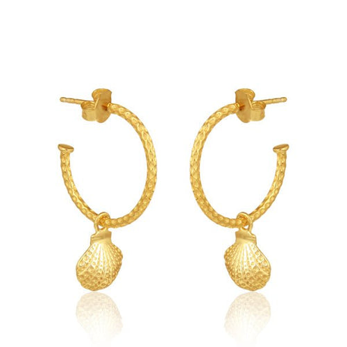 Ocean Breeze Seashell Hoop Earrings – Textured Sterling Silver Charm - Sweetheart Jewel