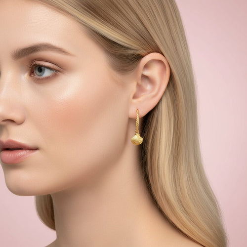 Ocean Breeze Seashell Hoop Earrings – Textured Sterling Silver Charm - Sweetheart Jewel