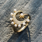 Pearl Decorated Moon and Star Ring - Sweetheart Jewel