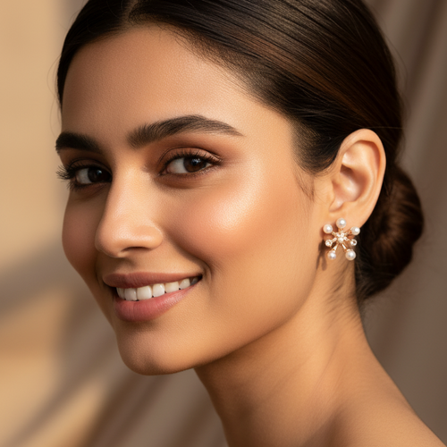 Pearl Decorated Unique Flower Ear Studs - Sweetheart Jewel