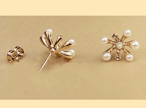 Pearl Decorated Unique Flower Ear Studs - Sweetheart Jewel