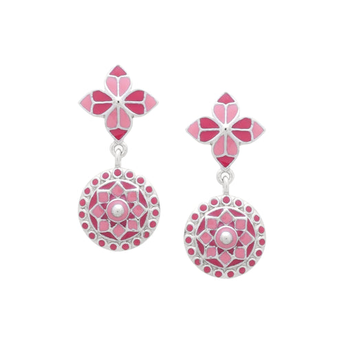 Pink Rosette Circlet Drop Earrings - Sweetheart Jewel