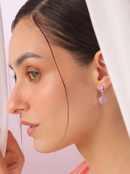 Pink Rosette Circlet Drop Earrings - Sweetheart Jewel