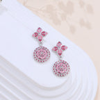 Pink Rosette Circlet Drop Earrings - Sweetheart Jewel