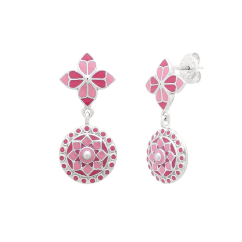 Pink Rosette Circlet Drop Earrings - Sweetheart Jewel
