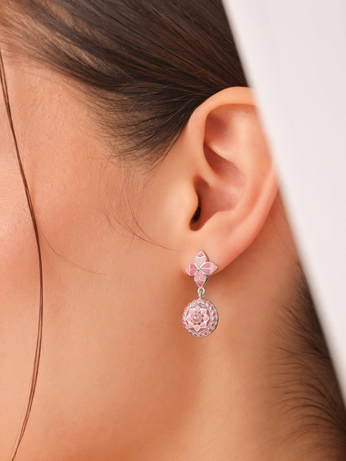 Pink Rosette Circlet Drop Earrings - Sweetheart Jewel