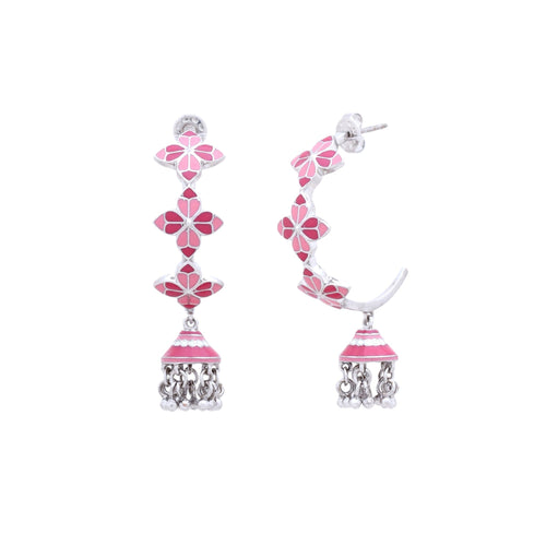 Pink Rosette Hoop Jhumka Earrings - Sweetheart Jewel