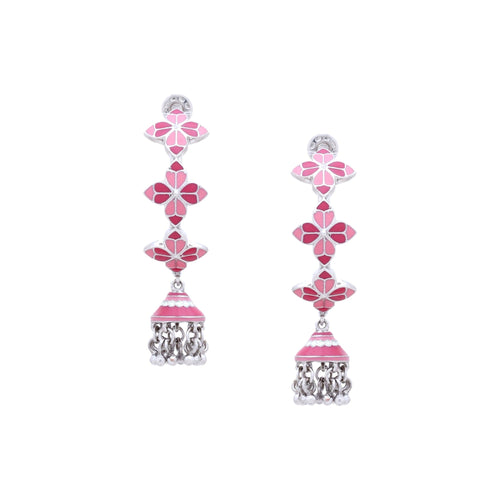 Pink Rosette Hoop Jhumka Earrings - Sweetheart Jewel