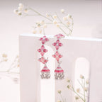 Pink Rosette Hoop Jhumka Earrings - Sweetheart Jewel