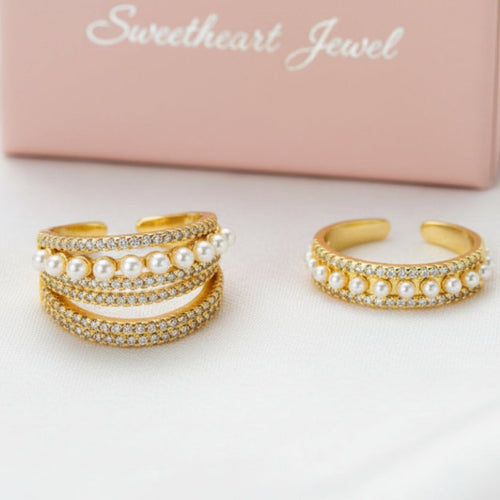 Popular Zircon and Pearl Decorated Open - end Ring - Sweetheart Jewel