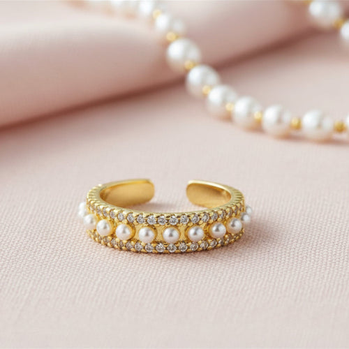 Popular Zircon and Pearl Decorated Open - end Ring - Sweetheart Jewel