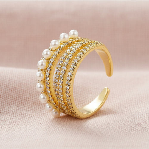 Popular Zircon and Pearl Decorated Open - end Ring - Sweetheart Jewel