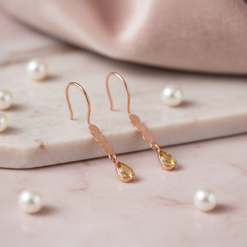 Radiant Citrine Rose Gold Designer Earrings - Sweetheart Jewel