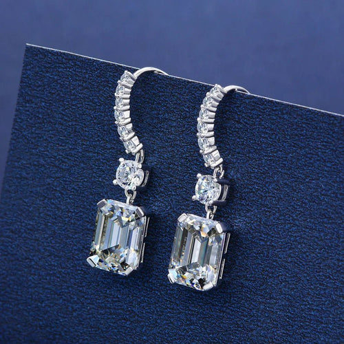 Radiant Emerald - Cut High Carbon Diamond - Platinum Plated Crystal Drop Earrings - Sweetheart Jewel