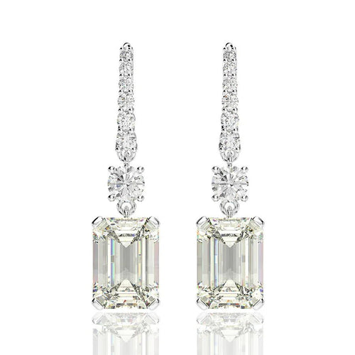 Radiant Emerald - Cut High Carbon Diamond - Platinum Plated Crystal Drop Earrings - Sweetheart Jewel