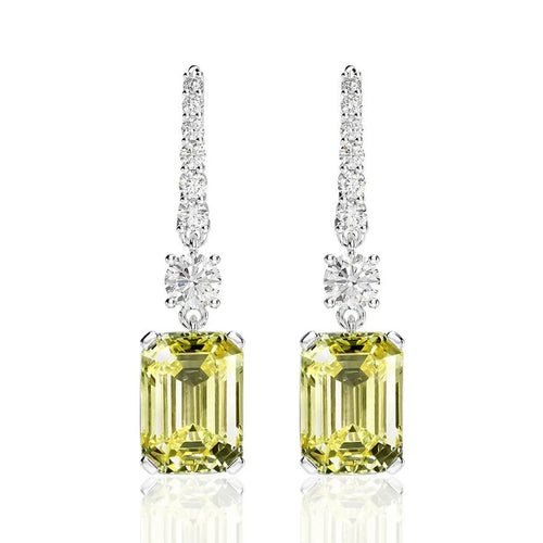 Radiant Emerald - Cut High Carbon Diamond - Platinum Plated Crystal Drop Earrings - Sweetheart Jewel