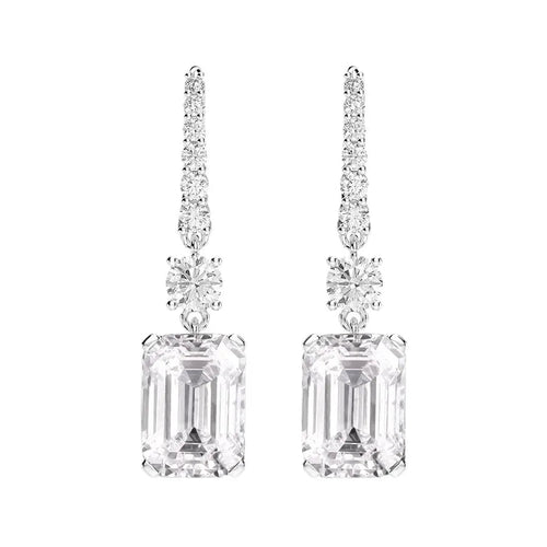Radiant Emerald - Cut High Carbon Diamond - Platinum Plated Crystal Drop Earrings - Sweetheart Jewel