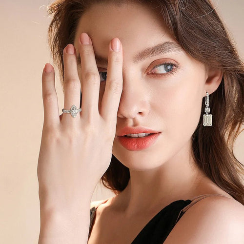 Radiant Emerald - Cut High Carbon Diamond - Platinum Plated Crystal Drop Earrings - Sweetheart Jewel