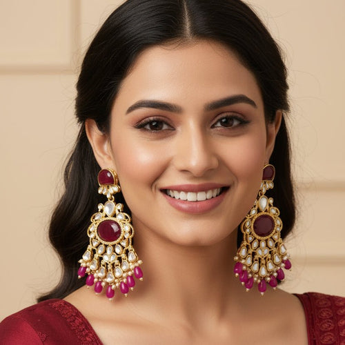 Rajrani Kundan Peacock Statement Earrings – Indo-Western Jewelry - Sweetheart Jewel