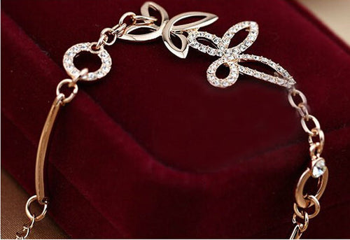 Rhinestone Butterflies Rose Gold Bracelet - Sweetheart Jewel