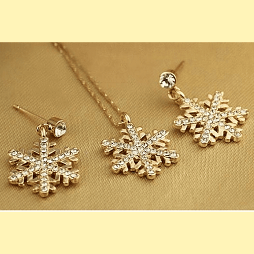 Rhinestone Embellished Snowflake Necklace and Earrings Set - Sweetheart Jewel