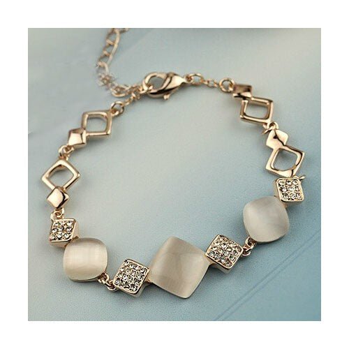 Rose Gold Rhinestone Opal Bracelet - Sweetheart Jewel