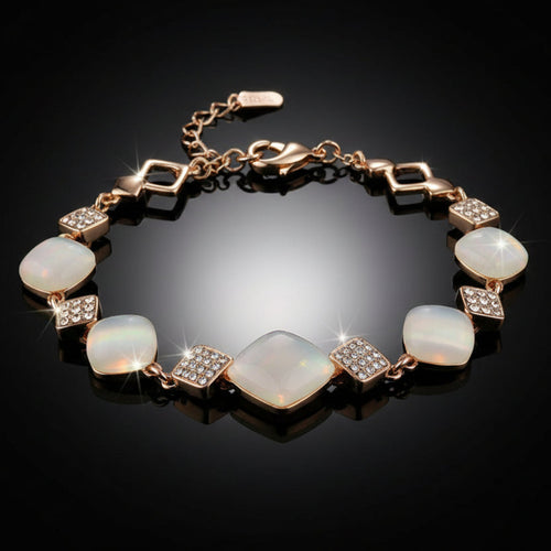 Rose Gold Rhinestone Opal Bracelet - Sweetheart Jewel