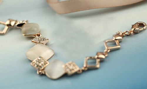 Rose Gold Rhinestone Opal Bracelet - Sweetheart Jewel