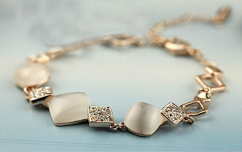 Rose Gold Rhinestone Opal Bracelet - Sweetheart Jewel