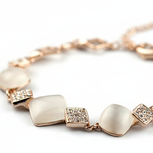 Rose Gold Rhinestone Opal Bracelet - Sweetheart Jewel