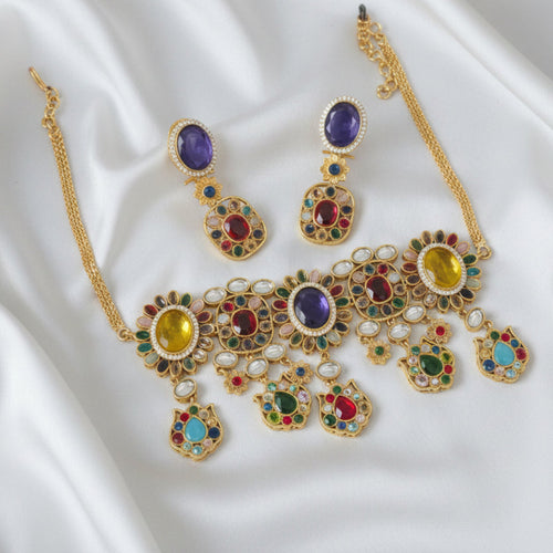 Royal Bloom Gold Plated Kundan Choker Necklace & Earring – Sabyasachi Inspired Bridal - Party Jewelry - Sweetheart Jewel
