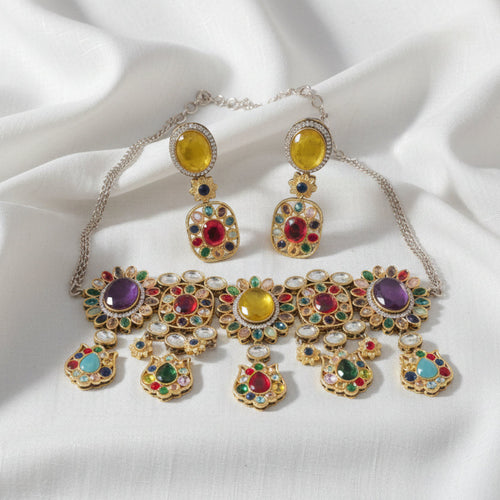 Royal Bloom Gold Plated Kundan Choker Necklace & Earring – Sabyasachi Inspired Bridal - Party Jewelry - Sweetheart Jewel