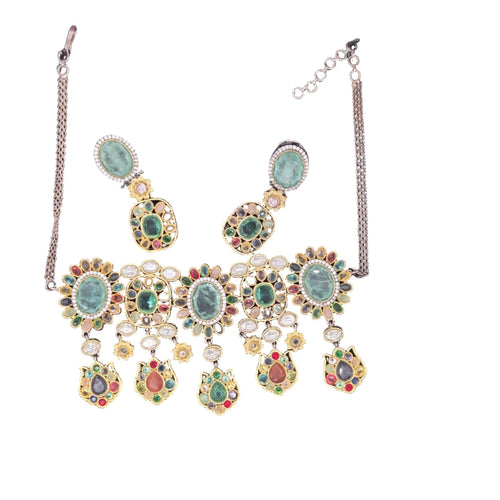 Royal Bloom Gold Plated Kundan Choker Necklace & Earring – Sabyasachi Inspired Bridal - Party Jewelry - Sweetheart Jewel