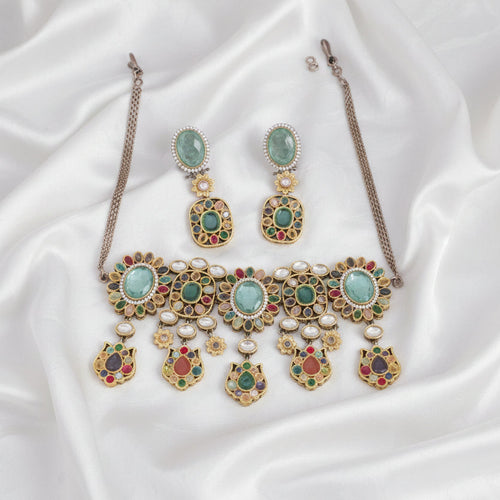 Royal Bloom Gold Plated Kundan Choker Necklace & Earring – Sabyasachi Inspired Bridal - Party Jewelry - Sweetheart Jewel