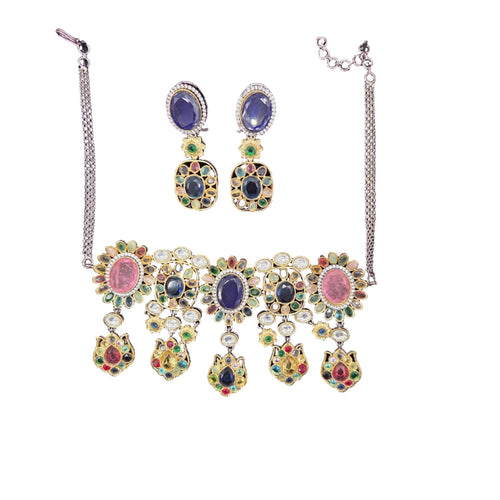 Royal Bloom Gold Plated Kundan Choker Necklace & Earring – Sabyasachi Inspired Bridal - Party Jewelry - Sweetheart Jewel