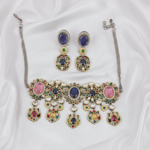 Royal Bloom Gold Plated Kundan Choker Necklace & Earring – Sabyasachi Inspired Bridal - Party Jewelry - Sweetheart Jewel