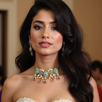 Royal Bloom Gold Plated Kundan Choker Necklace & Earring – Sabyasachi Inspired Bridal - Party Jewelry - Sweetheart Jewel