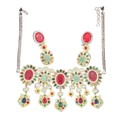 Royal Bloom Gold Plated Kundan Choker Necklace & Earring – Sabyasachi Inspired Bridal - Party Jewelry - Sweetheart Jewel