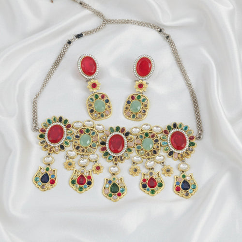 Royal Bloom Gold Plated Kundan Choker Necklace & Earring – Sabyasachi Inspired Bridal - Party Jewelry - Sweetheart Jewel